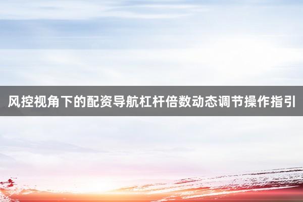 风控视角下的配资导航杠杆倍数动态调节操作指引