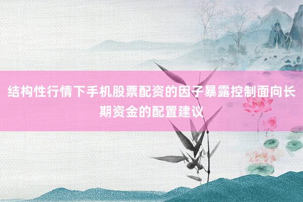 结构性行情下手机股票配资的因子暴露控制面向长期资金的配置建议