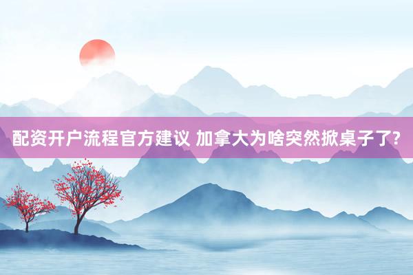 配资开户流程官方建议 加拿大为啥突然掀桌子了?