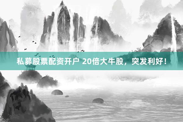 私募股票配资开户 20倍大牛股，突发利好！
